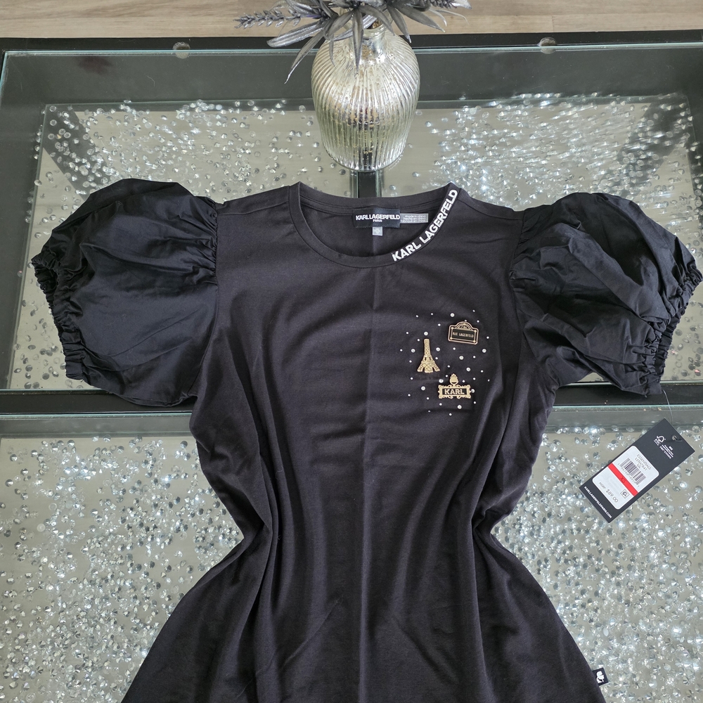 Karl Lagerfeld Black Puff Sleeve T-Shirt.NWT